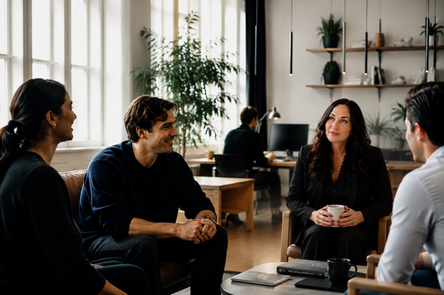 Professionelt møde med dybde i moderne kontormiljø
